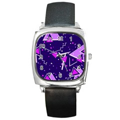 Purple Blue Geometric Pattern Square Metal Watch by danenraven