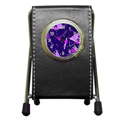 Purple Blue Geometric Pattern Pen Holder Desk Clock by danenraven