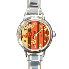 Amber Yellow Stripes Leaves Floral Round Italian Charm Watch by danenraven