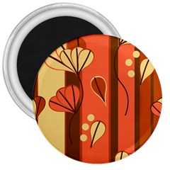 Amber Yellow Stripes Leaves Floral 3  Magnets