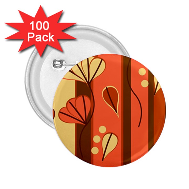 Amber Yellow Stripes Leaves Floral 2.25  Buttons (100 pack) 