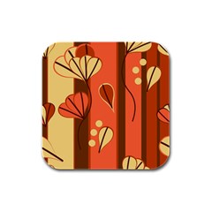 Amber Yellow Stripes Leaves Floral Rubber Square Coaster (4 Pack) by danenraven