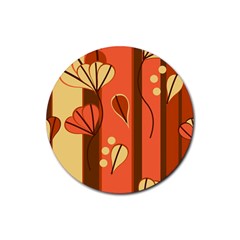 Amber Yellow Stripes Leaves Floral Rubber Coaster (round) by danenraven