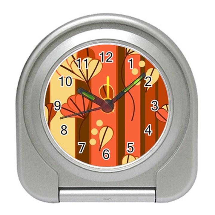 Amber Yellow Stripes Leaves Floral Travel Alarm Clock