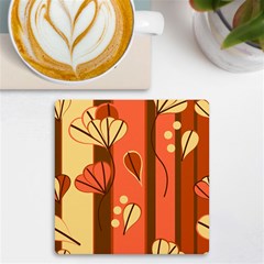 Amber Yellow Stripes Leaves Floral Uv Print Square Tile Coaster  by danenraven