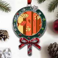 Amber Yellow Stripes Leaves Floral Metal X mas Lollipop With Crystal Ornament by danenraven