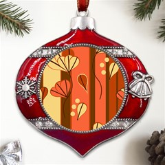 Amber Yellow Stripes Leaves Floral Metal Snowflake And Bell Red Ornament by danenraven