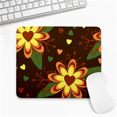 Floral Hearts Brown Green Retro Large Mousepad by danenraven