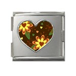 Floral Hearts Brown Green Retro Mega Link Heart Italian Charm (18mm) Front