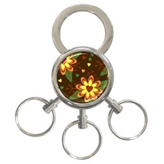 Floral Hearts Brown Green Retro 3-ring Key Chain by danenraven