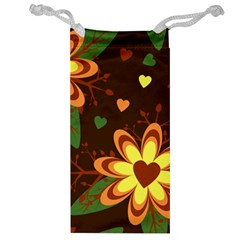 Floral Hearts Brown Green Retro Jewelry Bag by danenraven