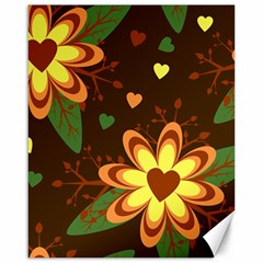 Floral Hearts Brown Green Retro Canvas 16  X 20  by danenraven