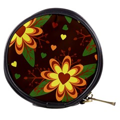 Floral Hearts Brown Green Retro Mini Makeup Bag by danenraven