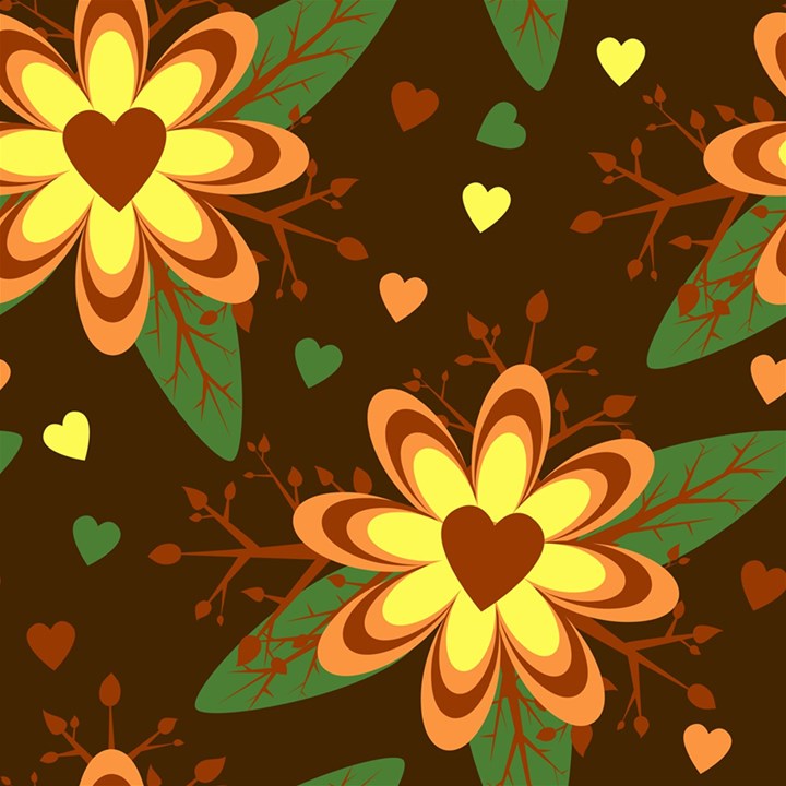 Floral Hearts Brown Green Retro Play Mat (Square)