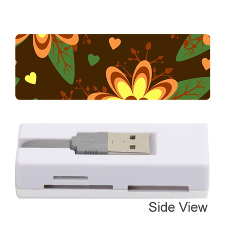 Floral Hearts Brown Green Retro Memory Card Reader (Stick)