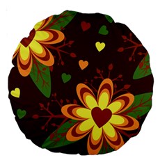 Floral Hearts Brown Green Retro Large 18  Premium Round Cushions by danenraven