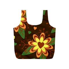 Floral Hearts Brown Green Retro Full Print Recycle Bag (s) by danenraven