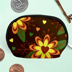 Floral Hearts Brown Green Retro Accessory Pouch (medium) by danenraven