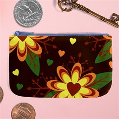 Floral Hearts Brown Green Retro Large Coin Purse by danenraven