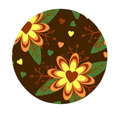 Floral Hearts Brown Green Retro Mini Round Pill Box (pack Of 3) by danenraven