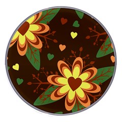 Floral Hearts Brown Green Retro Wireless Fast Charger(white) by danenraven