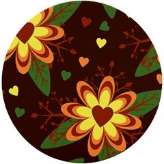 Floral Hearts Brown Green Retro Uv Print Round Tile Coaster by danenraven