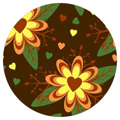 Floral Hearts Brown Green Retro Round Trivet by danenraven