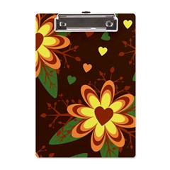 Floral Hearts Brown Green Retro A5 Acrylic Clipboard by danenraven