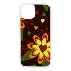 Floral Hearts Brown Green Retro Iphone 13 Tpu Uv Print Case by danenraven