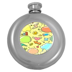 Cute Sketch Child Graphic Funny Round Hip Flask (5 Oz) by danenraven