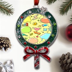 Cute Sketch Child Graphic Funny Metal X mas Lollipop With Crystal Ornament