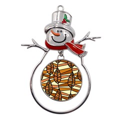 Autumn Leaf Mosaic Seamless Metal Snowman Ornament by danenraven