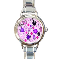 Inks Drops Black Paint Design Round Italian Charm Watch by danenraven