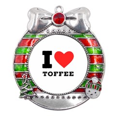 I Love Toffee Metal X mas Ribbon With Red Crystal Round Ornament by ilovewhateva