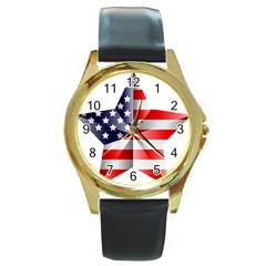 United States Of America Flag Of The United States Independence Day Round Gold Metal Watch by danenraven