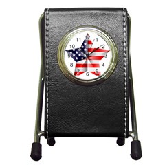 United States Of America Flag Of The United States Independence Day Pen Holder Desk Clock by danenraven