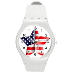 United States Of America Flag Of The United States Independence Day Round Plastic Sport Watch (m) by danenraven