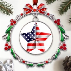 United States Of America Flag Of The United States Independence Day Metal X mas Wreath Ribbon Ornament by danenraven