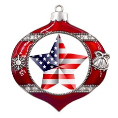 United States Of America Flag Of The United States Independence Day Metal Snowflake And Bell Red Ornament by danenraven