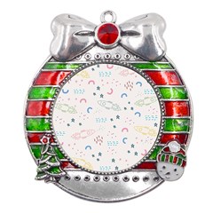 Spaceship Pattern Star Metal X mas Ribbon With Red Crystal Round Ornament by danenraven