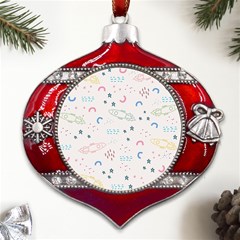 Spaceship Pattern Star Metal Snowflake And Bell Red Ornament by danenraven