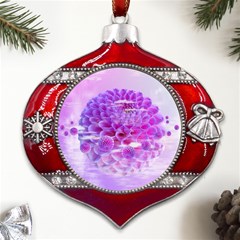 Dahlia Blossom Bloom Dahlias Fall Metal Snowflake And Bell Red Ornament by danenraven