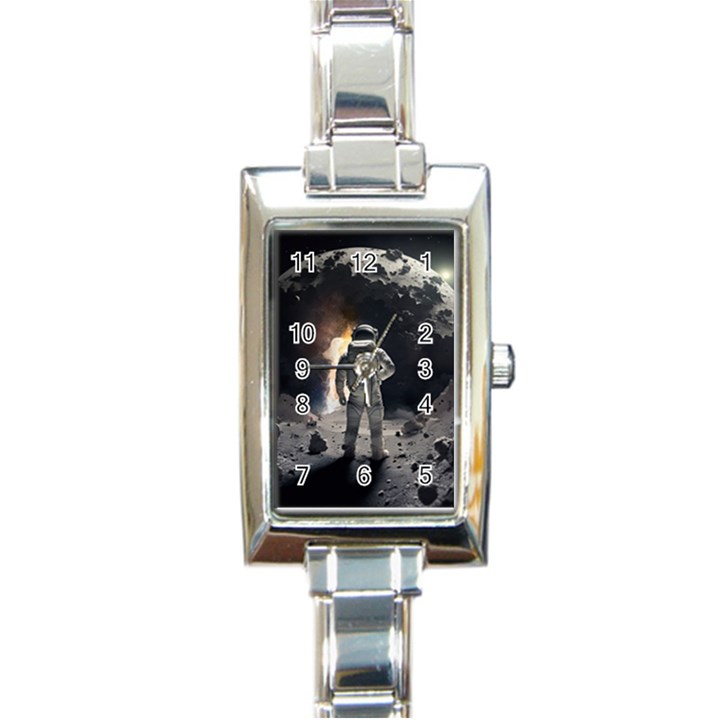 Astronaut Space Walk Rectangle Italian Charm Watch