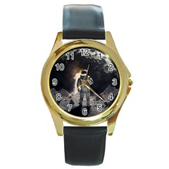 Astronaut Space Walk Round Gold Metal Watch by danenraven