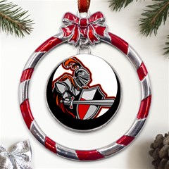 Knight Shield Sword Shield Fictional Character Metal Red Ribbon Round Ornament