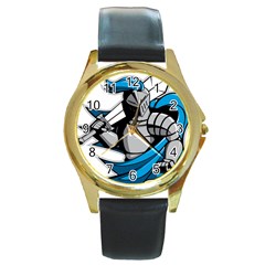 Sword Knight Fictional Character Legionary Warrior Round Gold Metal Watch by danenraven