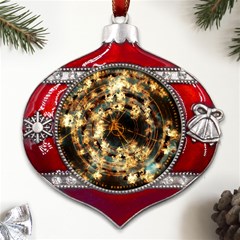 Science Fiction Background Fantasy Metal Snowflake And Bell Red Ornament by danenraven