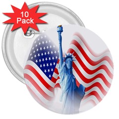 Statue Of Liberty And Usa Flag Art 3  Buttons (10 Pack)  by danenraven