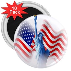 Statue Of Liberty And Usa Flag Art 3  Magnets (10 Pack)  by danenraven