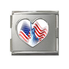 Statue Of Liberty And Usa Flag Art Mega Link Heart Italian Charm (18mm) by danenraven